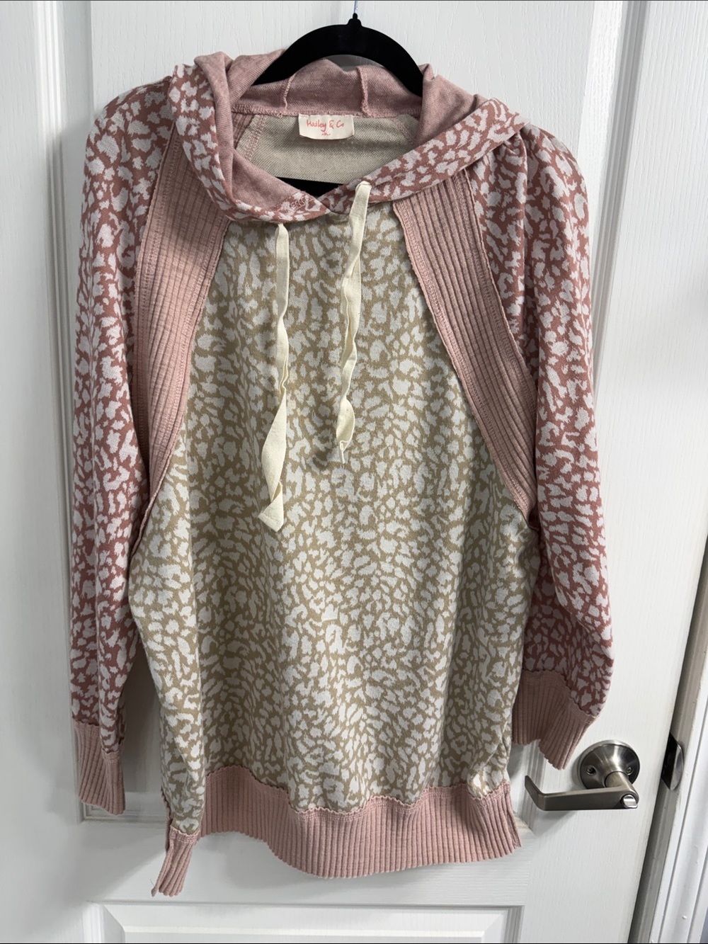 Dusty Pink & Cream Animal-Print  Mixed Media Pullover Hoodie by Hailey & Co